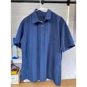 Van Heusen XL Button Down Shirt Blue Stripe Short Sleeve Casual Work Office Top